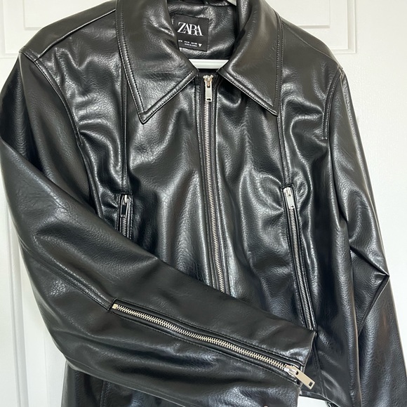 Zara Black Faux Leather Zip-Up Jacket - Picture 9 of 10